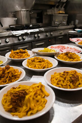 Pasta bowls in a restaurant in Bologna