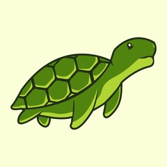 smiling turtle swimming under the sea looking for food vector illustration design