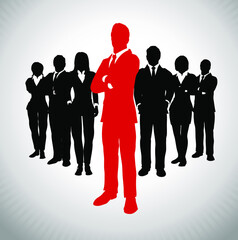 Leader in front of his team of executives. A team of executives led by a great and successful leader who stands in front of them.
