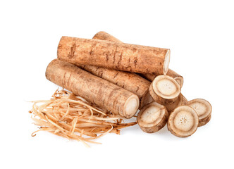 Burdock roots isolated white background.
