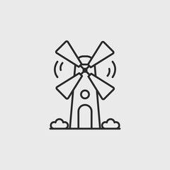 Windmill icon. Windmill isolated on white background. Windmill symbol of Holland. Design element for logo, label, badge. Vector illustration.