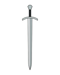 Sword vector illustration icon. Military or heraldry symbol. Protection and security sign. Medieval or knight weapon. Fantasy longsword fencing logo. Clip-art silhouette.