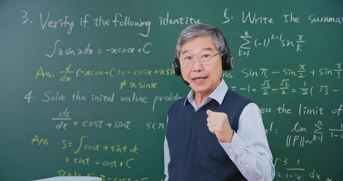 Senior professor teaching online