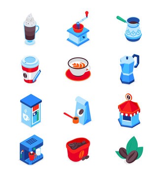 Coffee - set of modern colorful isometric icons