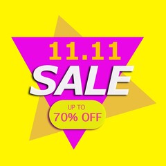 An illustration of 11.11 sale on triangle with up to 70% of sign . 11.11 sale is a promotion day and mega sales that online shopper waiting for.