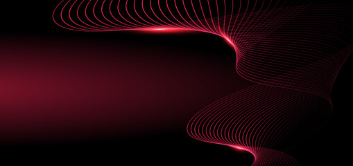 Abstract glowing wave red lines on dark background. Technology concept.