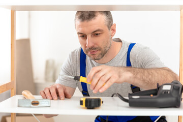 Carpenter Choosing Carpentry Tools Making Furniture Working In His Studio