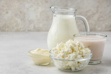 Healthy fresh delicious dairy products. Copy space.