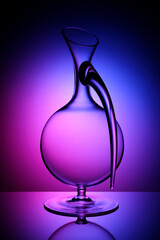 Still-life. Decanter with reflection on color gradient background