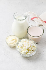 Fresh farmhouse dairy products. Copy space.