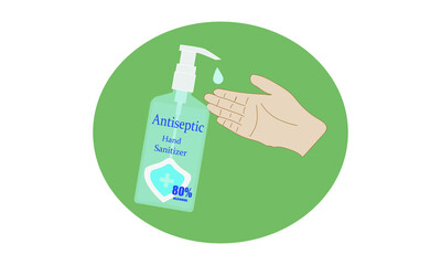 Hand Sanitizer gel ads. Antiseptic hand gel in bottles with dispenser. Horizontal banner Best protection against viruses, with leaves elements.