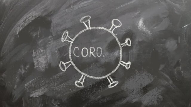 Chalk drawing of coronavirus animation on chalkboard background