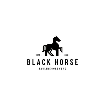 Horse Knight Silhouette, Galloping wild pony, Black and White Isolated Vector Illustration