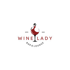 Beauty Lady and Glass Of Wine Vector Icon Inspiration
