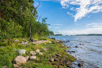 View of the shore of Karhusaari area and Gulf of Finland, Espoo, Finland