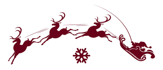 Element of Christmas composition. Texture silhouette of Santa Claus in a sleigh rushes on a red reindeer © altadi