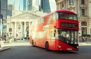 Naklejka na ściany i meble Royal Exchange, London With Red bus