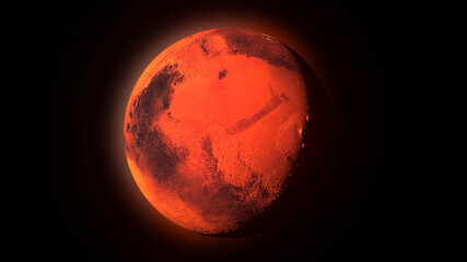 3d rendeing,Planet Mars on black background