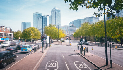 road to Canary wharf, London, UK