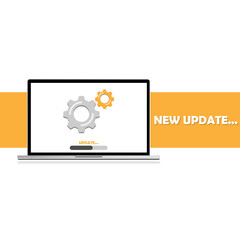 Update system software on laptop, update data or sync with progress bar on screen. Vector EPS10