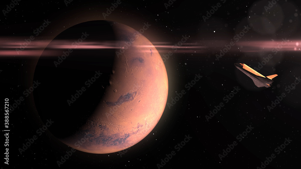 Canvas Prints 3d rendering, space shuttle orbiting planet mars
