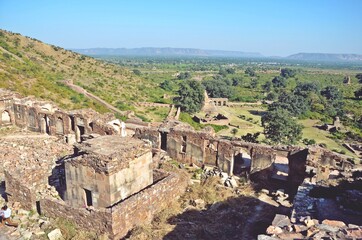 Fototapeta na wymiar spooky ruins of Bhangarh Fort ,Alwar , Rajasthan ,most Haunted Place in India