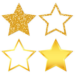 Quadrat Set Goldene Sterne Glitzer und Glanz