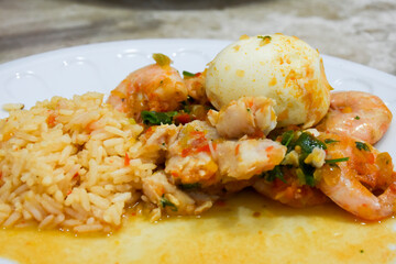 Typical dish from northeastern Brazil with shrimp, eggs, fish and boiled potatoes called camaroada