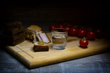 still life with wine and bread
