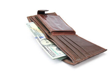 dollar business money in a purse on a white background