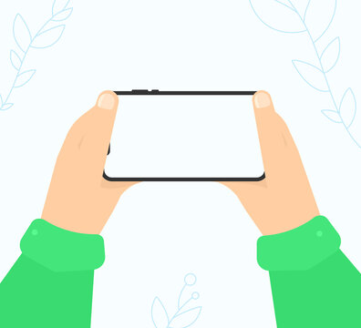 Holding Phone Sideways With Two Hands, Mobile Phone, Vector For Websites.	
