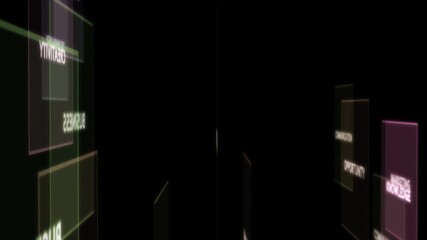 Digital word cloud , Creative concept of Business and technology - flying through digital technology and business related words , 4K render, 3D animation