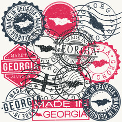 Fototapeta premium Georgia Set of Stamps. Travel Passport Stamp. Made In Product. Design Seals Old Style Insignia. Icon Clip Art Vector.