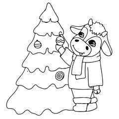 cute bull drawn in cartoon style. Animal symbol of 2021. Collection of new year vector bulls to create a design. Funny Christmas bull. coloring antistress