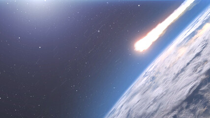 3d rendering, Asteroid meteor burns in atmosphere Earth, Realistic vision