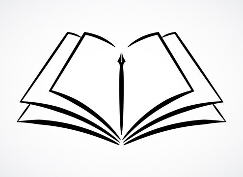 Contour symbol of opened book and pen