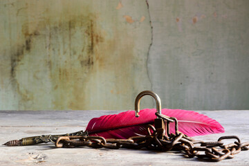 a red pen an open padlock