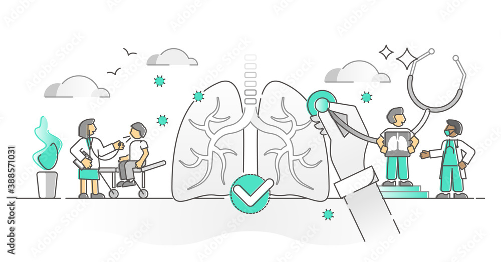 Wall mural Pulmonology as lungs and respiratory air breathing monocolor outline concept