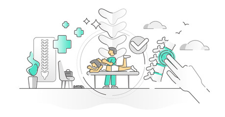 Chiropractor health treatment with spine massage monocolor outline concept