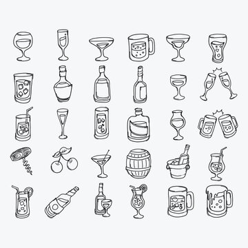 Alcohol Hand Drawn Icon Illustration Line Art Doodle Eps10