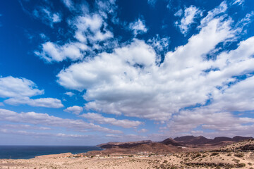 Fototapeta na wymiar Vulcanic based desert landscape at Jandia around La Pared