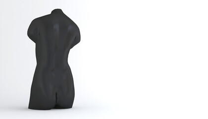 Naked Lady figure black statue ,Creative minimal concept art, Female body shape. Artistic sculpture minimal style. Plaster Model 3d render. Concept image for diet, beauty and fashion.