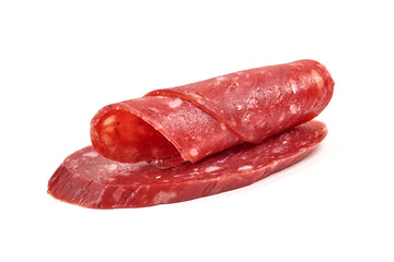 Spanish salchichon sausage, isolated on white background
