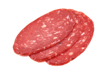 Smoked salchichon sausage, isolated on white background