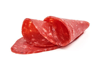 Smoked salchichon sausage, isolated on white background