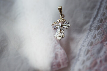 Orthodox Christian pectoral cross shot close-up