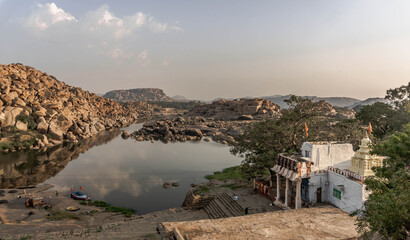Fototapeta premium ruins of Vijayanagar, the former capital of the Vijayanagar Empire, in Hampi