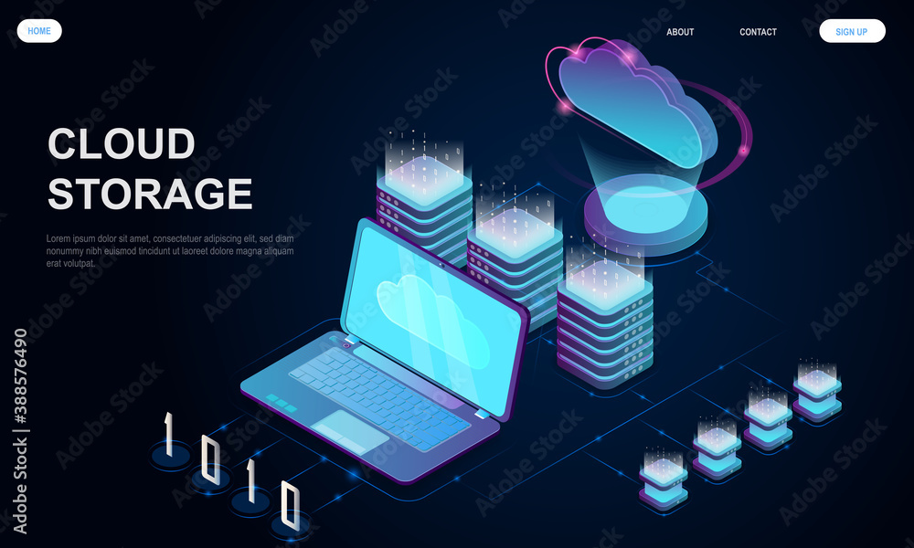 Poster concept of cloud storage. big data source, data center cloud computing. can be use for, website, lan