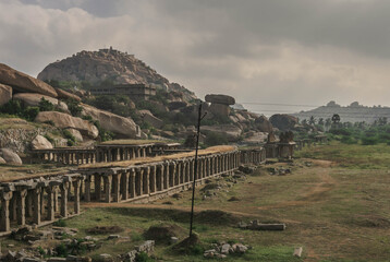 Naklejka premium ruins of Vijayanagar, the former capital of the Vijayanagar Empire, in Hampi