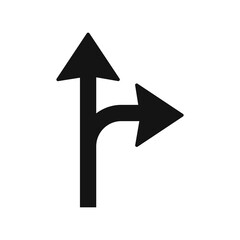 Turn right or proceed straight glyph icon road sign vector illustration in white background. Turn right or proceed straight icon sign
